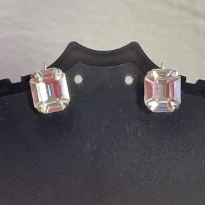 Vintage Eisenberg emerald cut crystal earrings clip on 1/2”